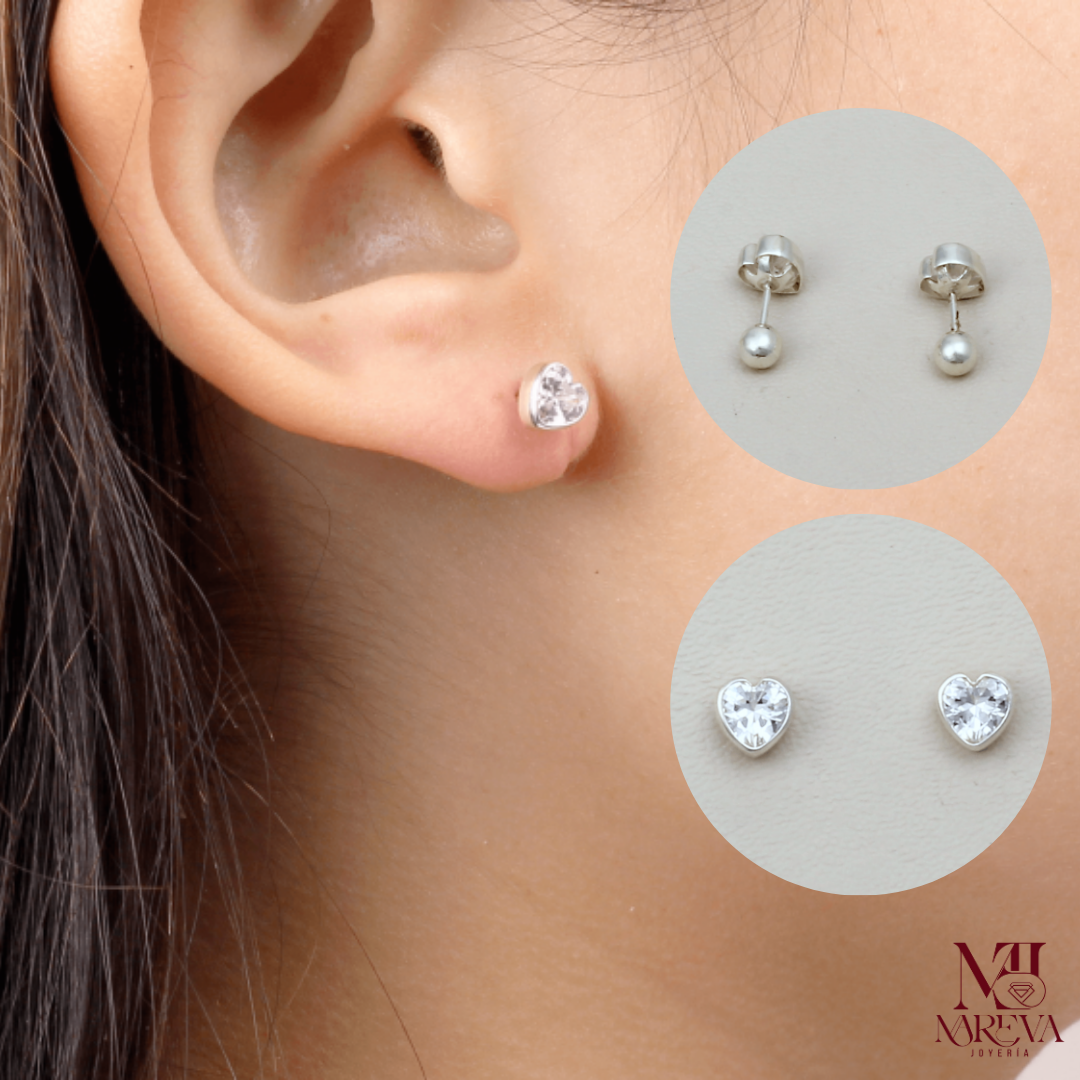 SET CORAZON PUNTO DE LUZ PASANTE (COLLAR+ARETES) PLATA FINA | ENVÍO GRATIS