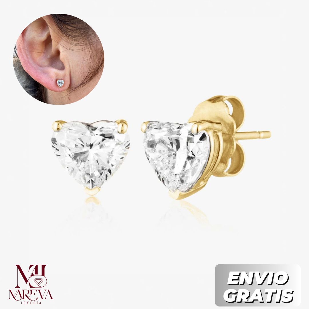 PAR ARETES PUNTO DE LUZ | CORAZON - DOBLE BAÑO DE ORO | ENVÍO GRATIS