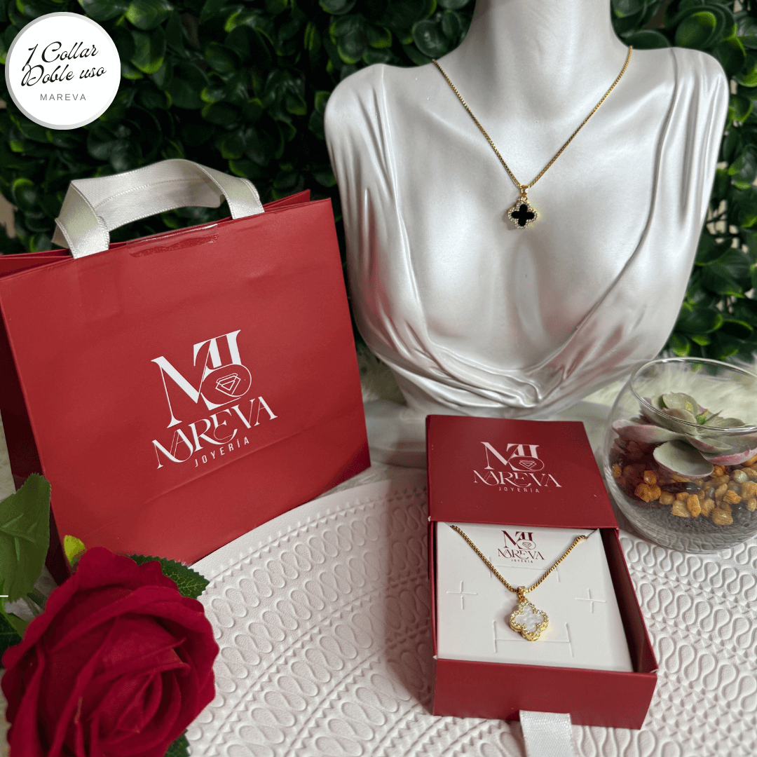 COLLAR TREBOL DOBLE USO NEGRO Y BLANCO (Estilo VAN CLEEF)| ENVÍO GRATIS