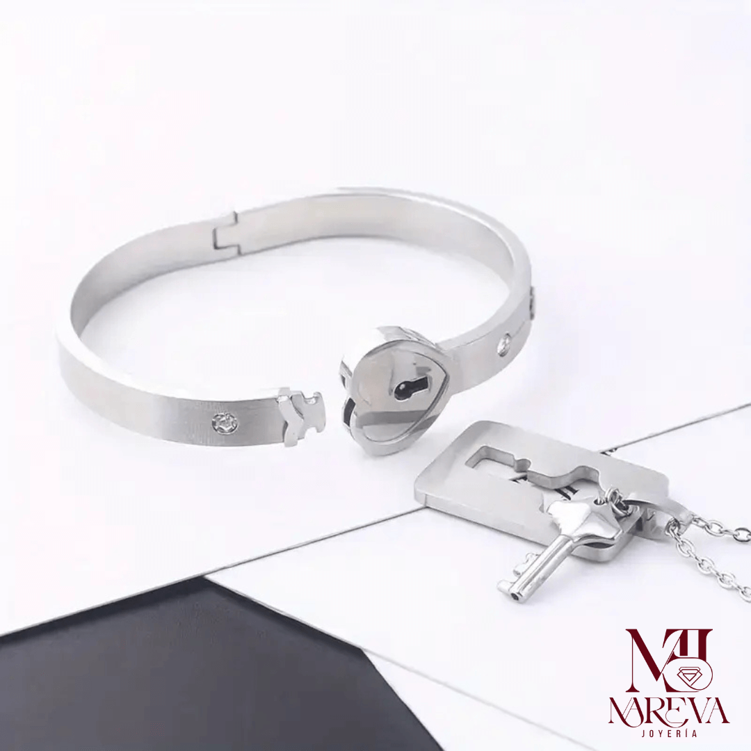 PULSERA CORAZÓN Y COLLAR LLAVE (PAREJAS) | ENVÍO GRATIS