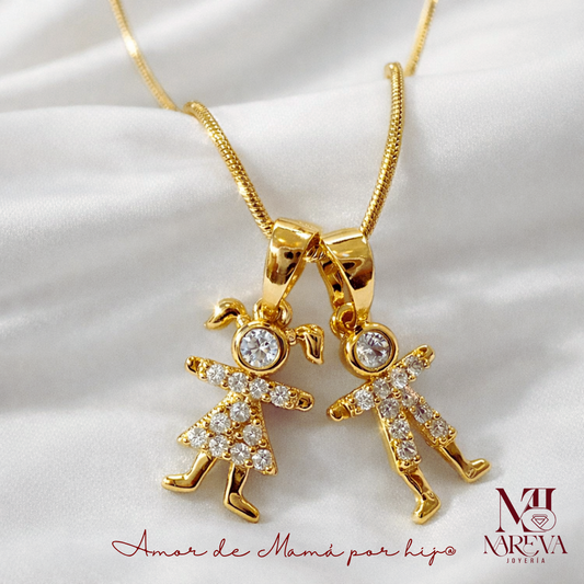 COLLAR AMOR DE MAMÁ x HIJ@-DOBLE BAÑO EN ORO.