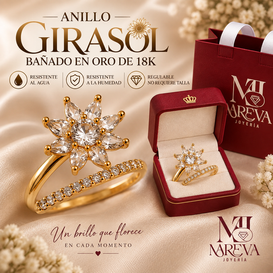 Anillo Girasol (Regulable) - DOBLE BAÑO DE ORO 18k.