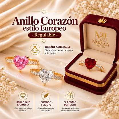 Anillo Corazón estilo Europeo - Regulable