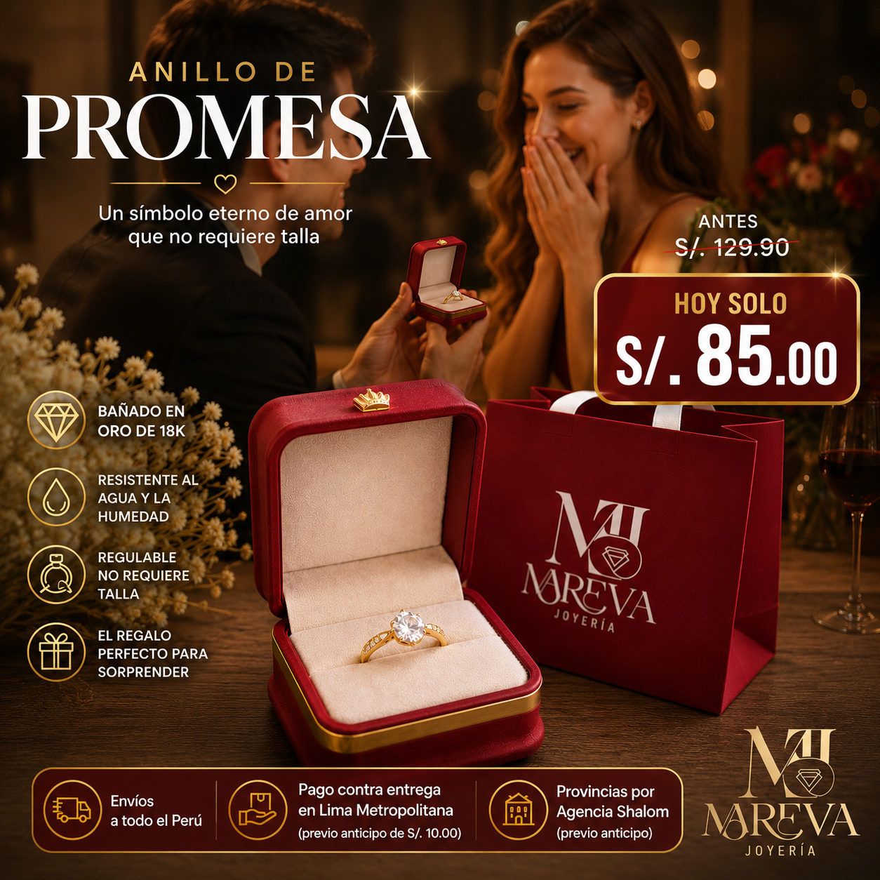 Anillo Promesa Elegante (Regulable)♡ - DOBLE BAÑO DE ORO 18K