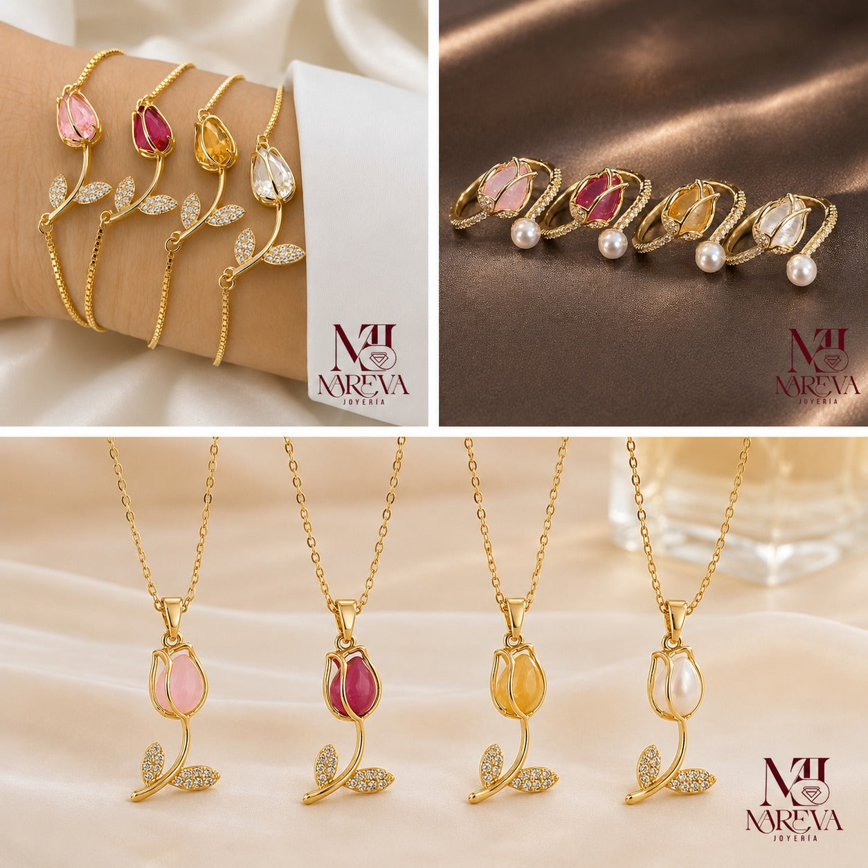 SET TULIPAN (COLLAR + PULSERA + ARETE + ANILLO)🌷