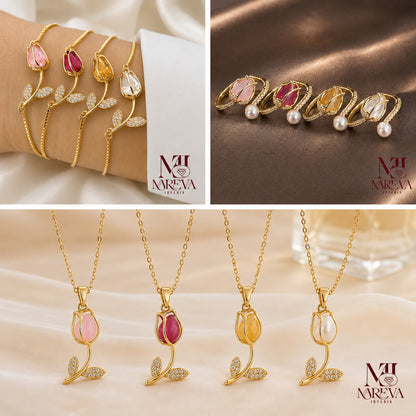 SET TULIPAN (COLLAR + PULSERA + ARETE + ANILLO)🌷