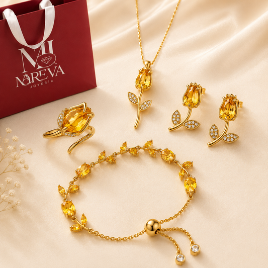 SET TULIPAN (COLLAR + PULSERA + ARETE + ANILLO)🌷