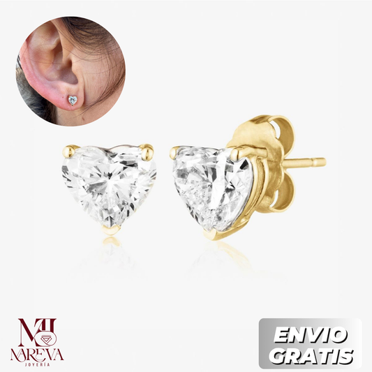 PAR ARETES PUNTO DE LUZ | CORAZON - DOBLE BAÑO DE ORO | ENVÍO GRATIS