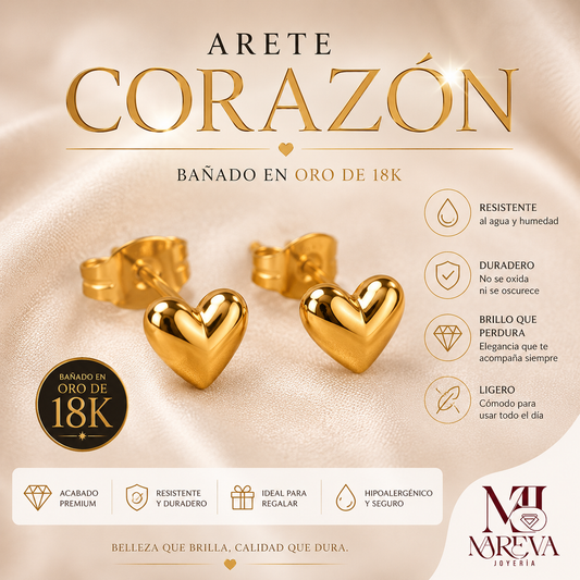 PAR ARETES CORAZON - DOBLE BAÑO DE ORO