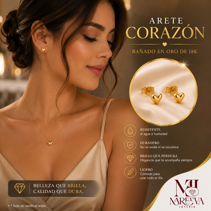 PAR ARETES CORAZON - DOBLE BAÑO DE ORO