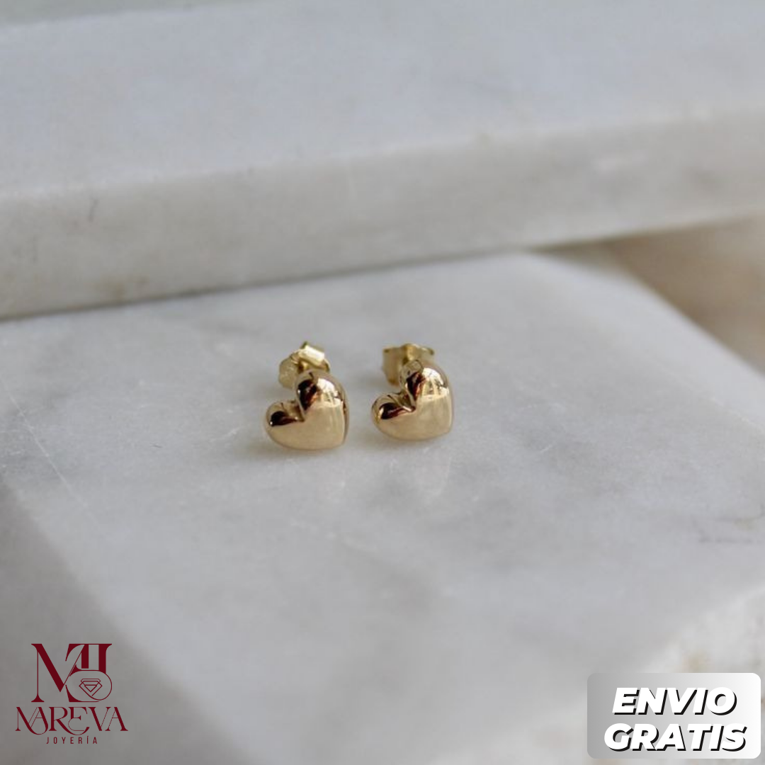 PAR ARETES CORAZON BOMBITA - DOBLE BAÑO DE ORO | ENVÍO GRATIS