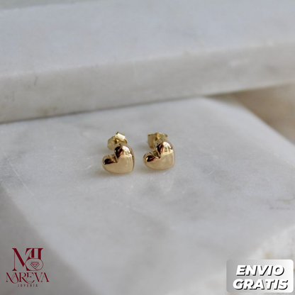 PAR ARETES CORAZON BOMBITA - DOBLE BAÑO DE ORO | ENVÍO GRATIS