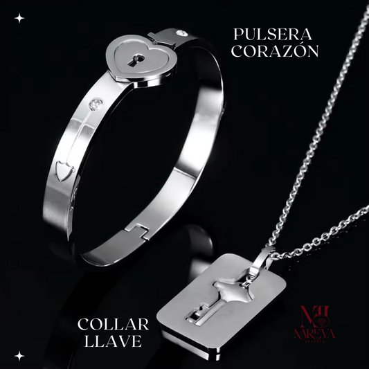 PULSERA CORAZÓN Y COLLAR LLAVE (PAREJAS) | ENVÍO GRATIS