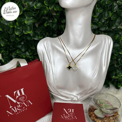 COLLAR TREBOL DOBLE USO NEGRO Y BLANCO (Estilo VAN CLEEF)| ENVÍO GRATIS