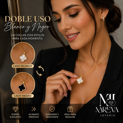 COLLAR TREBOL DOBLE USO NEGRO Y BLANCO (Estilo VAN CLEEF)