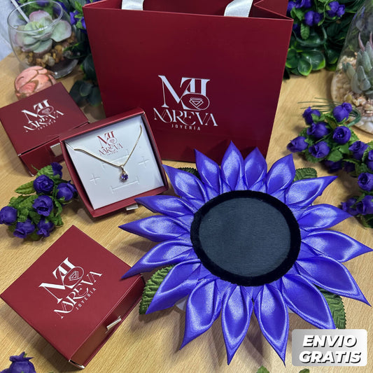 GIRASOL D' FUEGO MORADO + Collar Enchape en Oro 18K | ENVÍO GRATIS