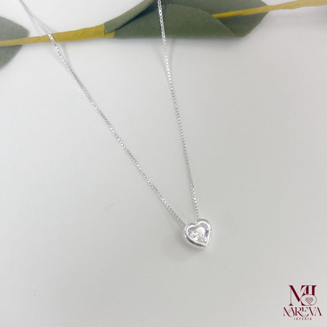 SET CORAZON PUNTO DE LUZ PASANTE (COLLAR+ARETES) PLATA FINA | ENVÍO GRATIS