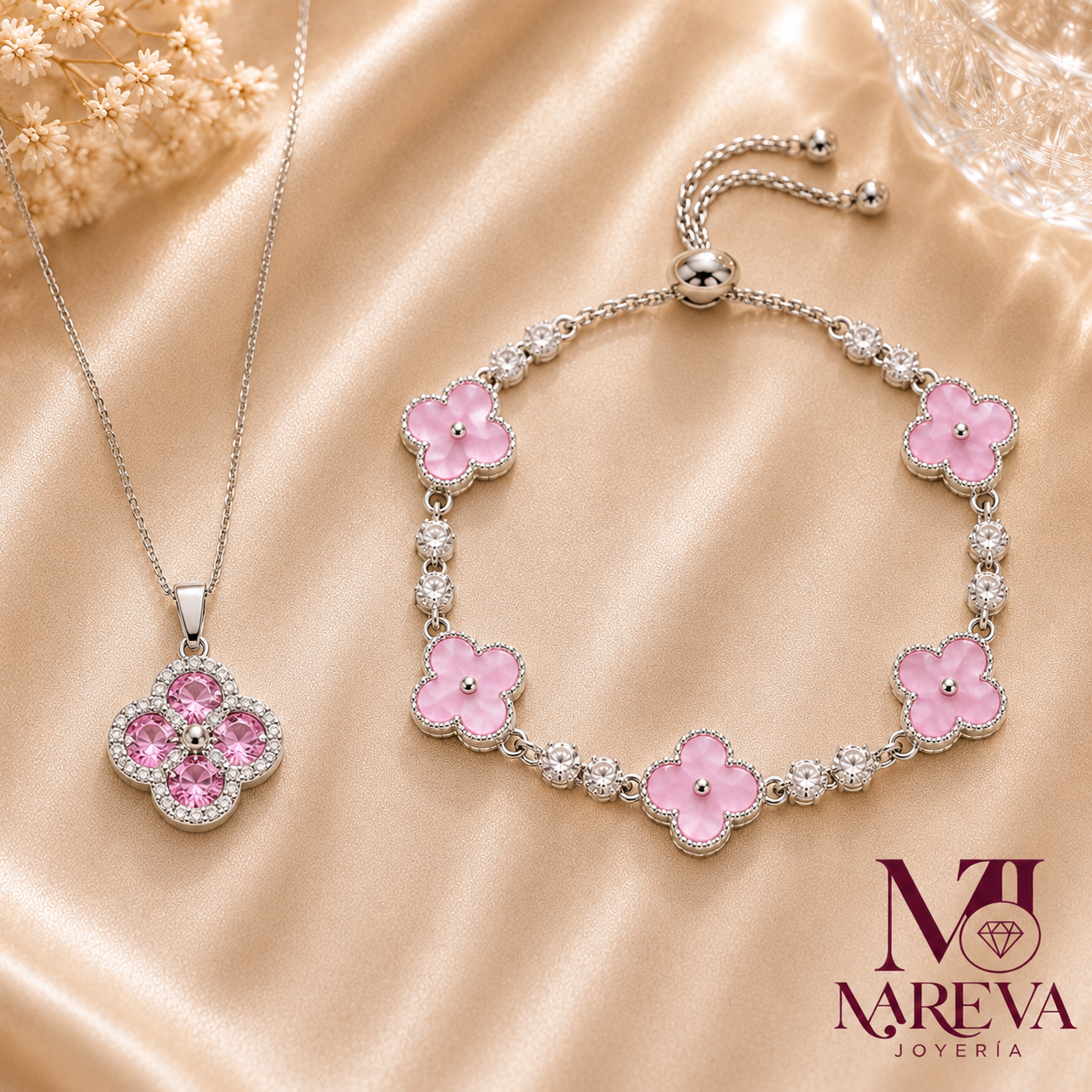 SET SAKURA ROSADO (Collar + Pulsera) 🌸