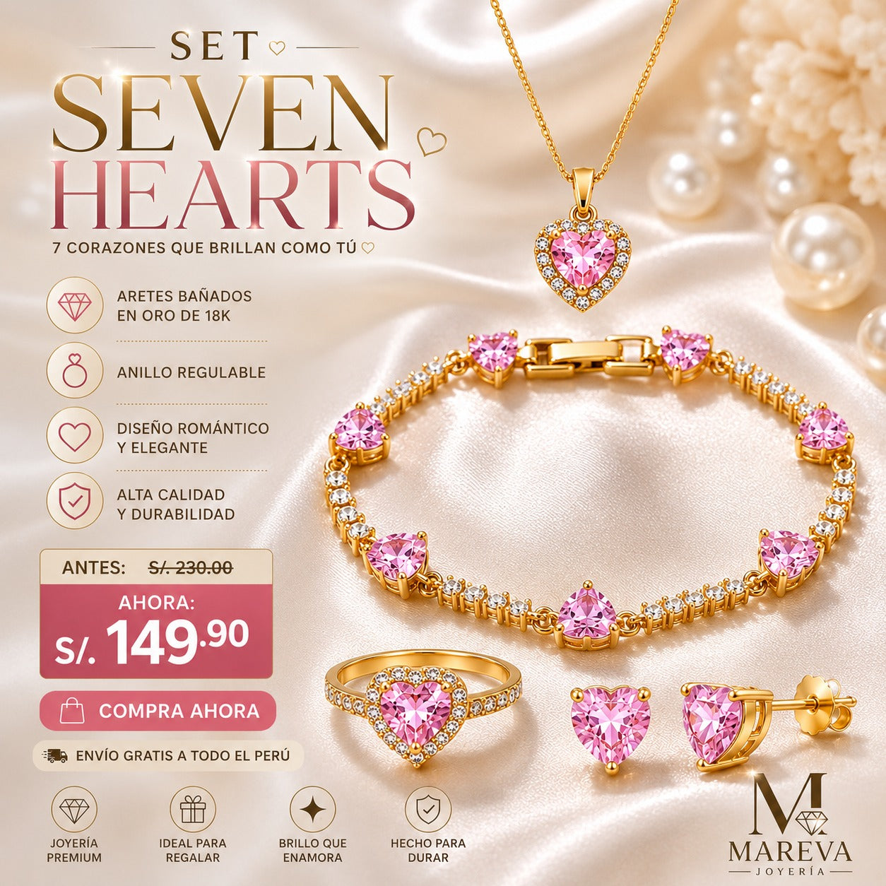 Set Seven Hearts (Collar+Anillo+Pulsera+Aretes)