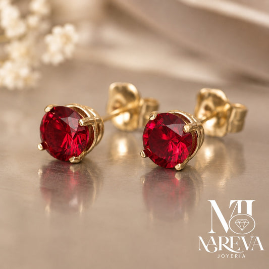 Par arete Punto de luz Rojo -  Bañado en oro de 18k