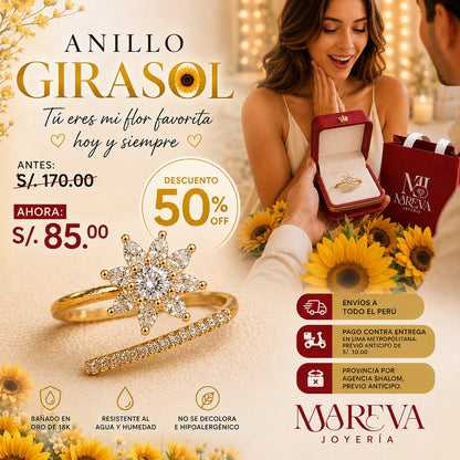 Anillo Girasol (Regulable) - DOBLE BAÑO DE ORO 18k
