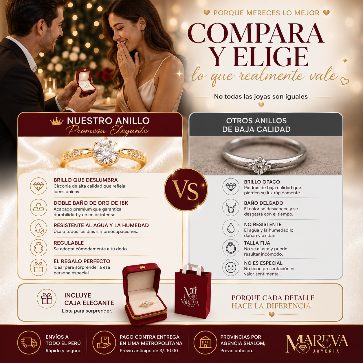 Anillo Promesa Elegante (Regulable)♡ - DOBLE BAÑO DE ORO 18K