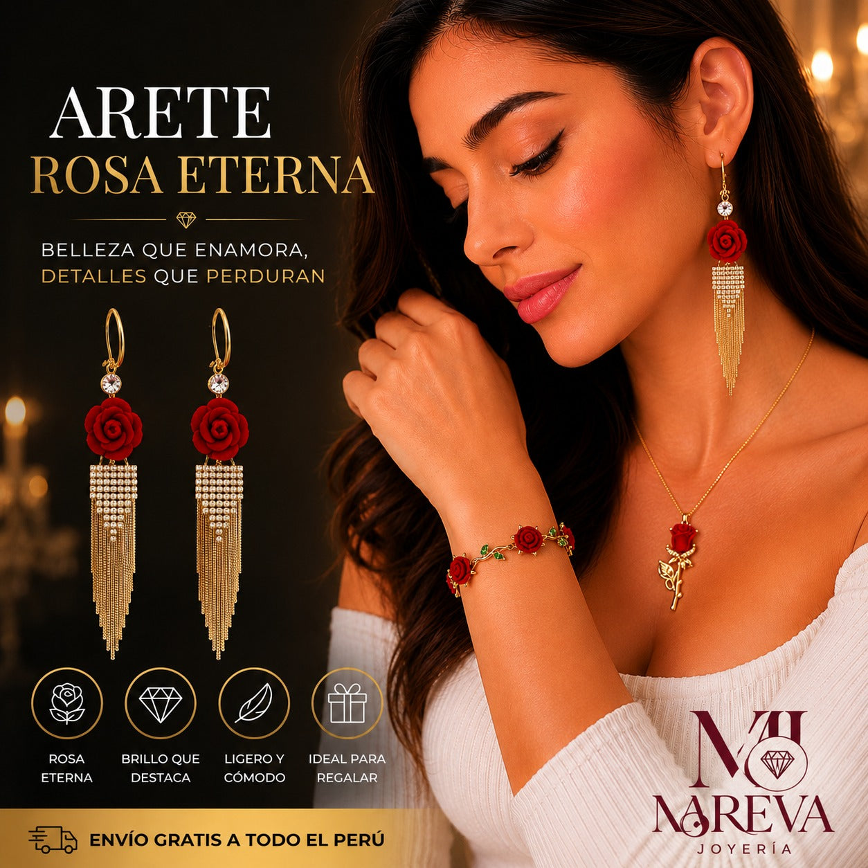 PAR ARETE COLGANTE ROSA ETERNA🌹