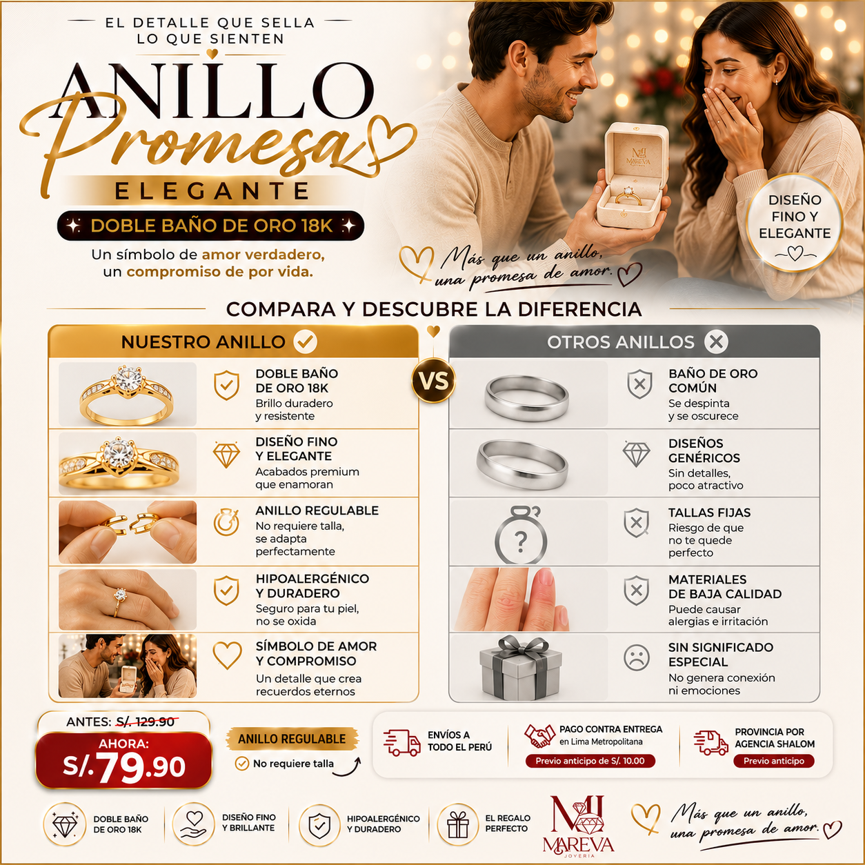 Anillo Promesa Elegante (Regulable)♡ - DOBLE BAÑO DE ORO 18K
