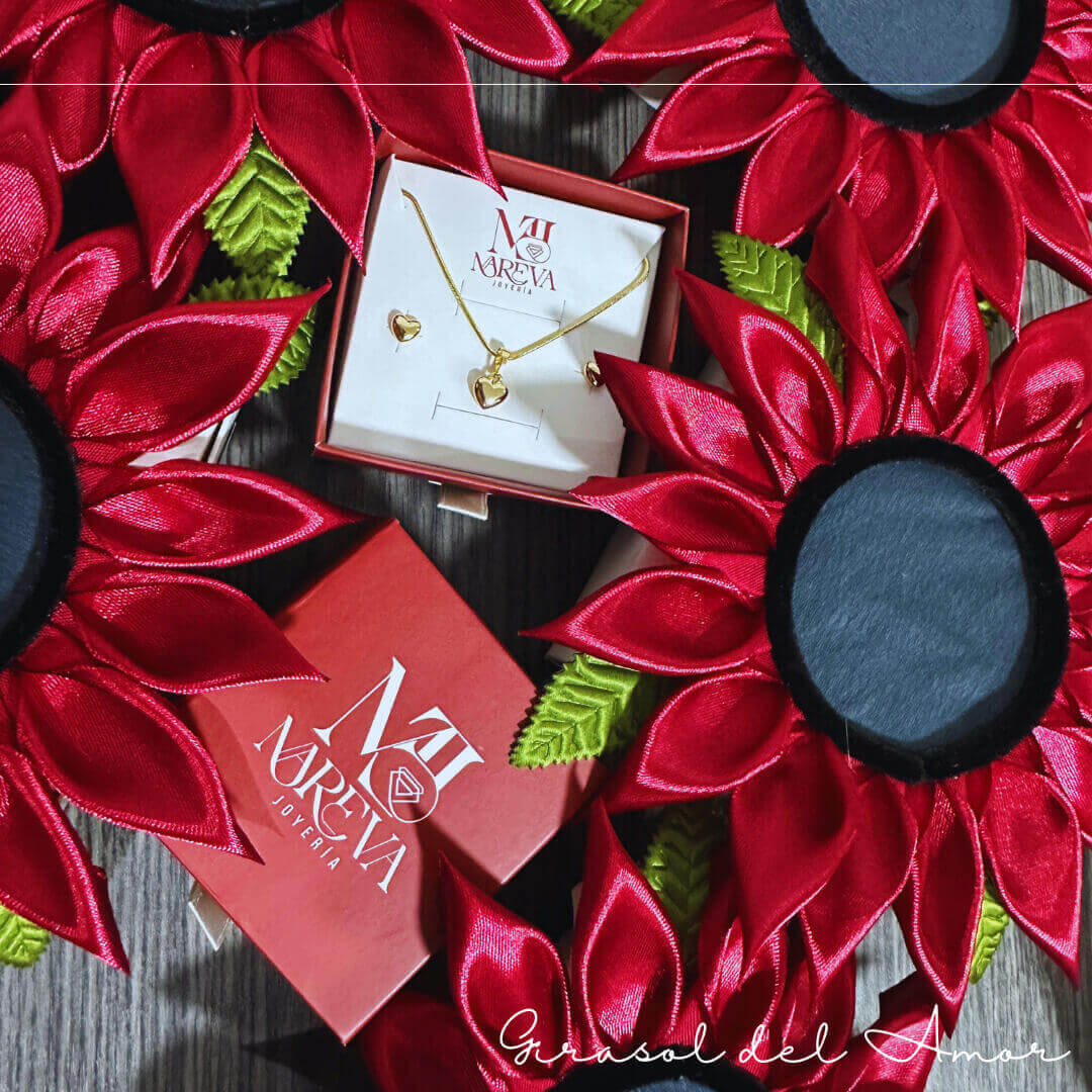 PACK GIRASOL DEL AMOR (COLLAR + ARETE) DOBLE BAÑO DE ORO 18K