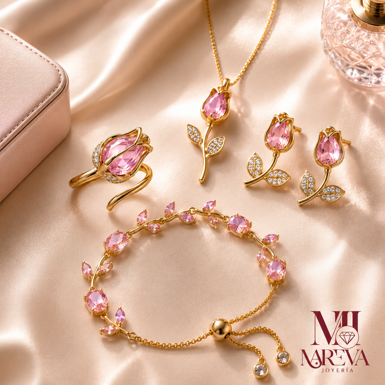 SET TULIPAN (COLLAR + PULSERA + ARETE + ANILLO)🌷